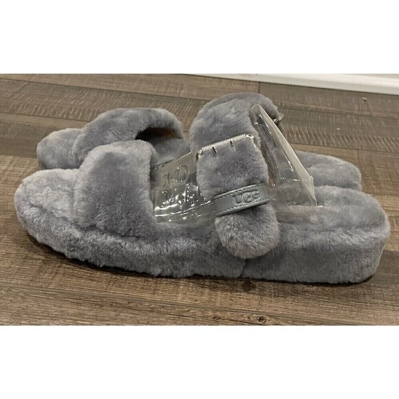 UGG Fuzz Yeah Womens Gray Sheepskin Platform Slides Slippers 1104662 Sz 10 NWOB - Picture 6 of 16